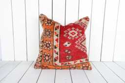 Vintage Turkish Kilim Pillow Bohemian Cushion Cover - 16x16 - thumbnail 1