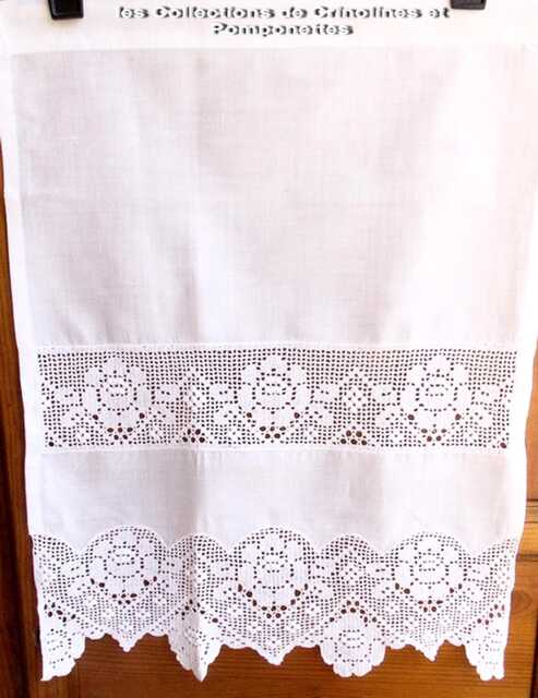 Hand-Embroidered Curtain With Border & Inset Bands, Handmade Crochet, 45cm X 60cm, Beautiful Rose - image 1