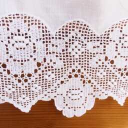 Hand-Embroidered Curtain With Border & Inset Bands, Handmade Crochet, 45cm X 60cm, Beautiful Rose - thumbnail 2