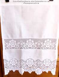 Hand-Embroidered Curtain With Border & Inset Bands, Handmade Crochet, 45cm X 60cm, Beautiful Rose - thumbnail 1