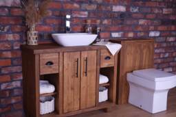Hand Crafted Premium Bathroom Vanity Cabinet - Freestanding Washstand Walnut Oil Finish - thumbnail 1