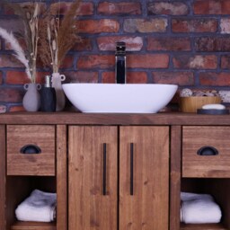 Hand Crafted Premium Bathroom Vanity Cabinet - Freestanding Washstand Walnut Oil Finish - thumbnail 3