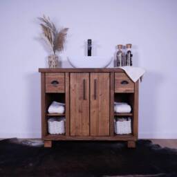 Hand Crafted Premium Bathroom Vanity Cabinet - Freestanding Washstand Walnut Oil Finish - thumbnail 2