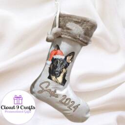 Personalized Pet Christmas Stocking Cartoon Dog/Cat Portrait, Velvet Holiday Decor