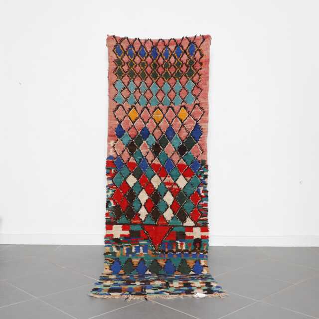 Moroccan Boucherouite Runner Rug Colorful Berber Hallway Carpet, 8.2x2.7 Ft - image 1