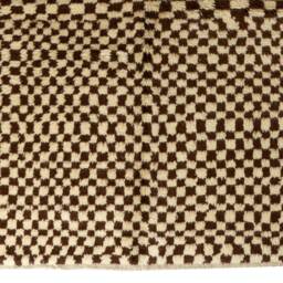 Checkered Design Brown & Beige Tulu Rug, Medium Wool Pile Handmade in Custom Sizes - thumbnail 3