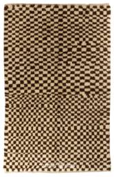 Checkered Design Brown & Beige Tulu Rug, Medium Wool Pile Handmade in Custom Sizes - thumbnail 1