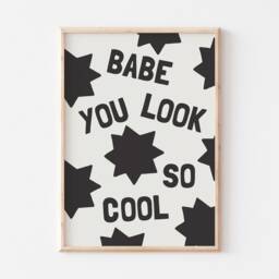 Babe You Look So Cool Print, Colourful Retro Music Wall Art, Y2K Positive Quote Bright Decor, Pink, Green, Copper, Blue Poster - thumbnail 3