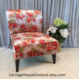 Slipcover Coral Floral Velvet Stretch Chair Cover For Armless Chair, Slipper Accent Parsons - thumbnail 2