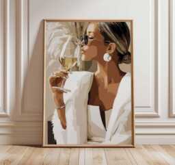 Glamour Wall Art - Fashion Poster Wine Print Chic Woman Illustration Modern Aesthetic Decor Luxury - thumbnail 1