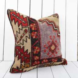 18x18 Vintage Kilim Pillow Cover Turkish Oriental Wool Throw - thumbnail 3