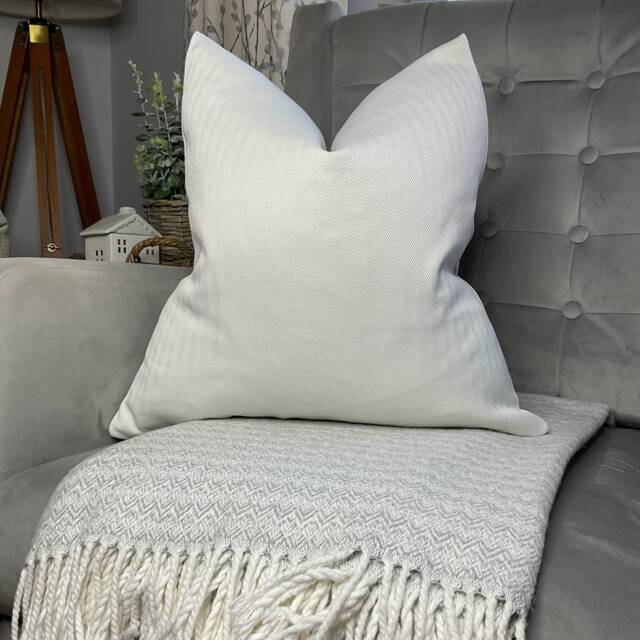 Herringbone Design - Countryside Home Decor/Decorative Cushion Cover, Throw Pillow Ivory & Soft Blanket Fabric , Worldwide Shipping - image 1