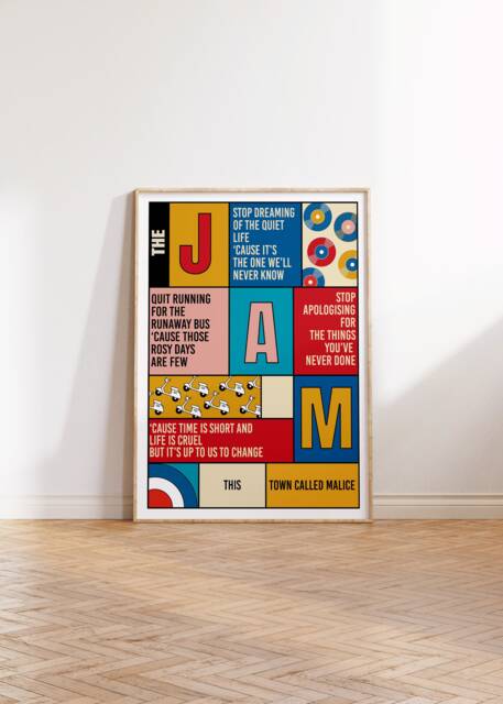 The Jam - Town Called Malice Lyrics Print A0 A1 A2 A3 A4 A5 Indie Mod Punk Band Music Art Concert Typographic Poster Gift - image 1