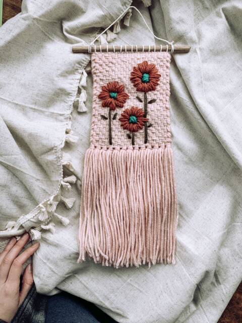Botanical Handmade Woven Embroidery Wall Hanging Gift Art Home Decor Boho Style - image 1