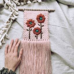 Botanical Handmade Woven Embroidery Wall Hanging Gift Art Home Decor Boho Style - thumbnail 2