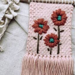 Botanical Handmade Woven Embroidery Wall Hanging Gift Art Home Decor Boho Style - thumbnail 3
