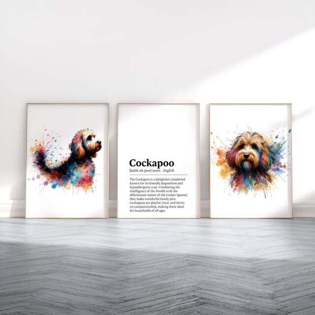 Cockapoo Dog Prints - Set Of 3 Posters - Watercolour Definition Wall Art Colourful Painting Room Decor Dogs Artwork Gift Pet - image 1
