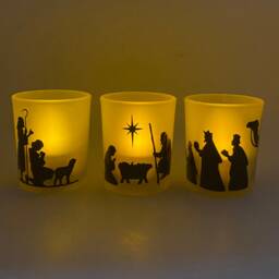 Nativity Scene Votive Candle Holders - Frosted Glass Set Of 3 - thumbnail 3