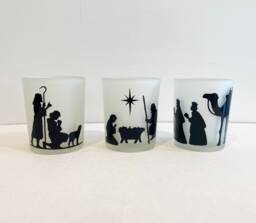 Nativity Scene Votive Candle Holders - Frosted Glass Set Of 3 - thumbnail 1