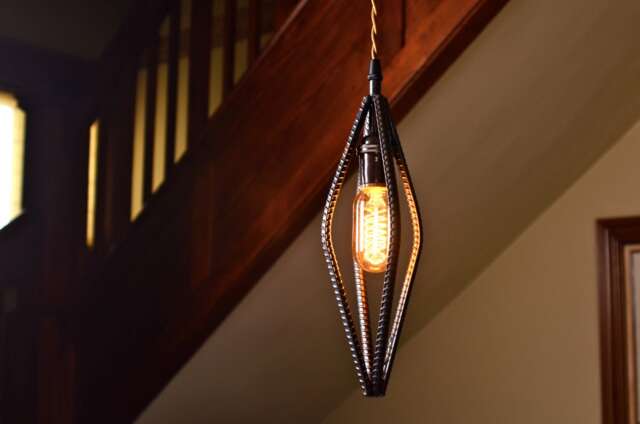 Pendant Light Hand Bent Rebar, Choice Of Metal Finish - image 1