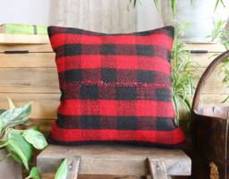 40cm - 16Inch Handwoven Kilim Pillow Cover - Red & Black Check 1 - thumbnail 1