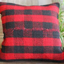 40cm - 16Inch Handwoven Kilim Pillow Cover - Red & Black Check 1 - thumbnail 2