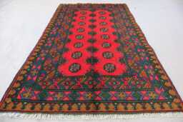 3x6 Ft Multicolor Bukhara Rug, Afghan Handmade Wool Natural Veg Dyes Turkmen Traditional Area Oriental Kitchen, Bedroom Rug - thumbnail 1
