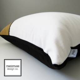 Pair Of Brass & White Sunbrella Outdoor Pillow Covers Modern Color Block, Black Trim - thumbnail 2