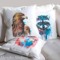 Golden Eagle Throw Pillow Cover By Slaveika Aladjova, Cushion Cover, Decorative Pillow Cover, Animal Art, Watercolor Pillow, Christmas Gift - thumbnail 2