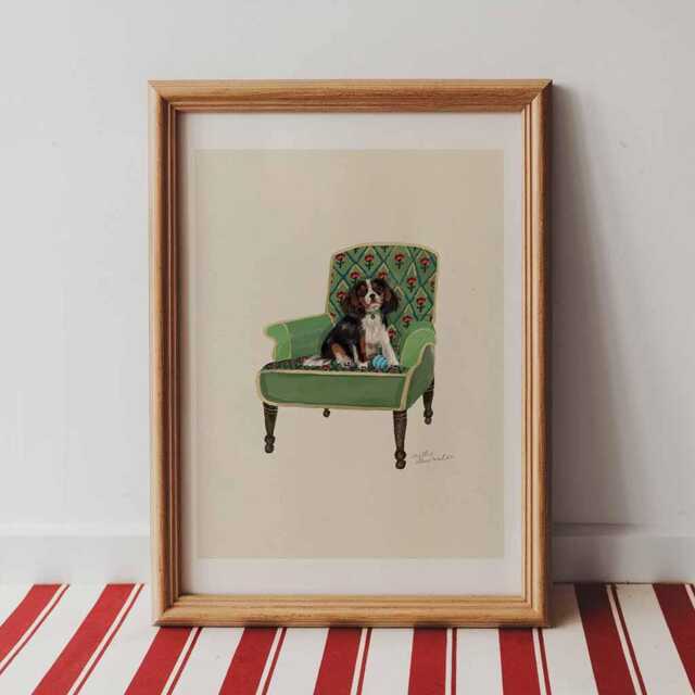 Tri-Colour Cavalier King Charles Spaniel Print - Dogs On Chairs Collection 5x7/A5 A4 A3 - image 1