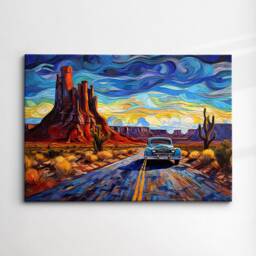 Route 66 Usa Sunset Abstract Modern American Painting Wall Art Framed Canvas La Poster Print Home/Office Room Decor, Gifts - thumbnail 3