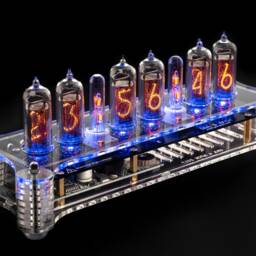 Nixie Tubes Clock In-14 in Acrylic Case [Columns, Temp. Sensor] Black Board For Boyfriend, Husband, Vintage, Glowing Clock, Gift, Steampunk - thumbnail 2