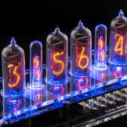 Nixie Tubes Clock In-14 in Acrylic Case [Columns, Temp. Sensor] Black Board For Boyfriend, Husband, Vintage, Glowing Clock, Gift, Steampunk - thumbnail 3