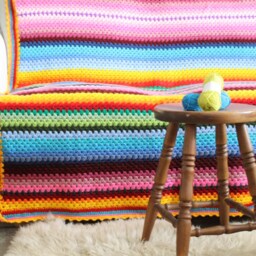 Crochet Blanket, Stripe Colorful Winter Crochet Multi Color Rainbow Blanket - thumbnail 2
