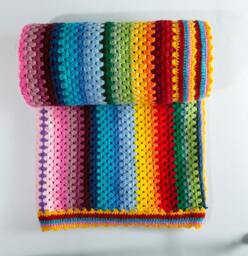 Crochet Blanket, Stripe Colorful Winter Crochet Multi Color Rainbow Blanket - thumbnail 1