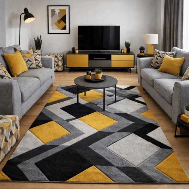 New Mustard Ochre Grey Rugs Small Large Mats Modern Contemporary Design UK - image 1