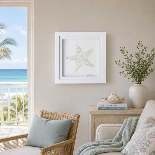 Cornish Sea Glass Starfish Picture Framed Coastal Wall Art Beach House Decor Handmade in Cornwall - image 1