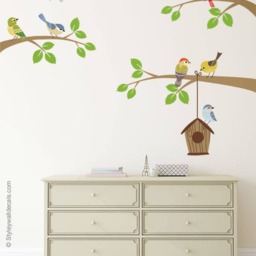 Birds Wall Decal, Branch & Sticker, Bird House Nursery Decor, Baby Room Kids Decals - thumbnail 2