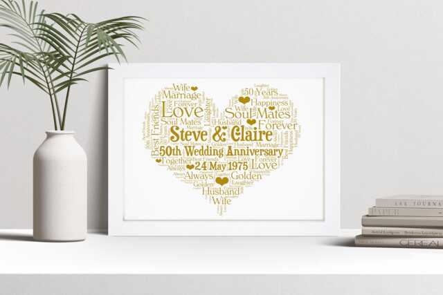 Personalised Golden 50Th Wedding Anniversary Word Art Print, Custom Wall Framed Picture Gift, For Him, Her, Couples, Husband, Wife Nl - image 1