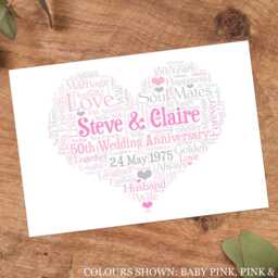Personalised Golden 50Th Wedding Anniversary Word Art Print, Custom Wall Framed Picture Gift, For Him, Her, Couples, Husband, Wife Nl - thumbnail 3