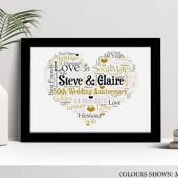 Personalised Golden 50Th Wedding Anniversary Word Art Print, Custom Wall Framed Picture Gift, For Him, Her, Couples, Husband, Wife Nl - thumbnail 2