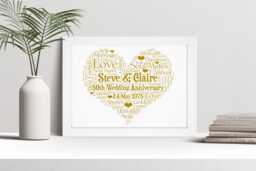 Personalised Golden 50Th Wedding Anniversary Word Art Print, Custom Wall Framed Picture Gift, For Him, Her, Couples, Husband, Wife Nl - thumbnail 1