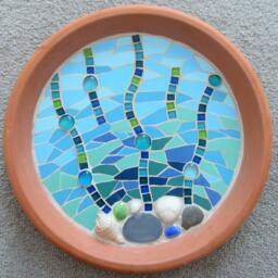 Mosaic Birdbath, Approx 28cm Diameter, Waterproof Materials, Ready For The Birds in Your Garden - - thumbnail 2