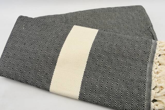 "Black Diamond Blanket, 200cmx240cm, Throw Blanket, Turkish Bedspread, Beach Throw, 79""x95" - image 1