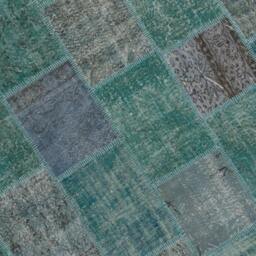 Round Turquoise Blue Color Handmade Turkish Patchwork Rug, Circular - thumbnail 3