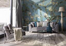 Blossom Almond Tree Wall Mural, Art Wallpaper, D??cor in Teal & White, Nursery Room D??cor, Van Gogh Art, Wallpaper