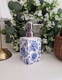 Lovely Blue Toile Decoupaged Ceramic Soap Dispenser.hand Decorated