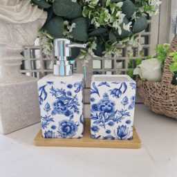 Lovely Blue Toile Decoupaged Ceramic Soap Dispenser.hand Decorated - thumbnail 3