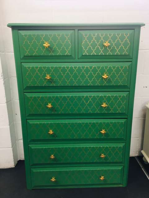 Chest Of Drawers Painted Bespoke Moroccan Geometric Bee Elephant Handles Stencilled - image 1