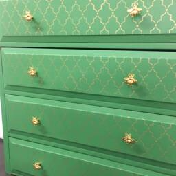 Chest Of Drawers Painted Bespoke Moroccan Geometric Bee Elephant Handles Stencilled - thumbnail 2